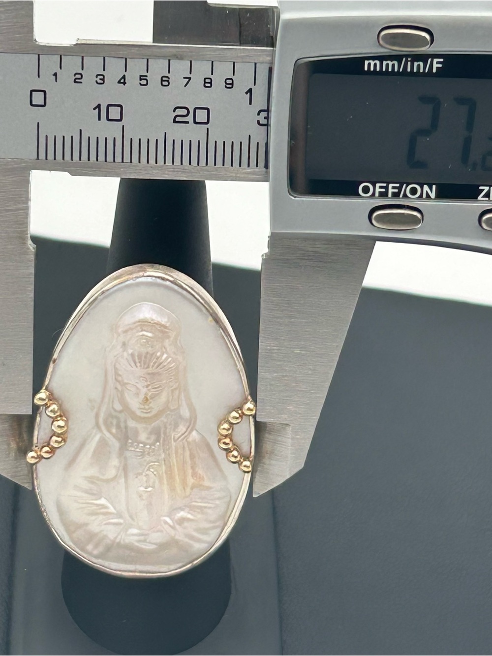 Mother of Pearl Religious Carving Ring - Picture 10 of 10